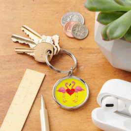 Llavero Diseño de amor Flamingo Rosa - Keychain redondo pr