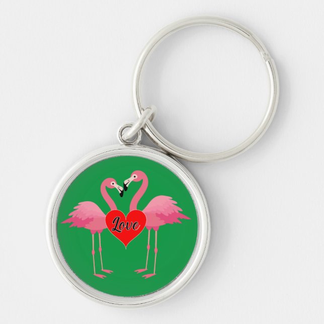 Llavero Diseño de amor Flamingo Rosa - Keychain redondo pr (Frente)