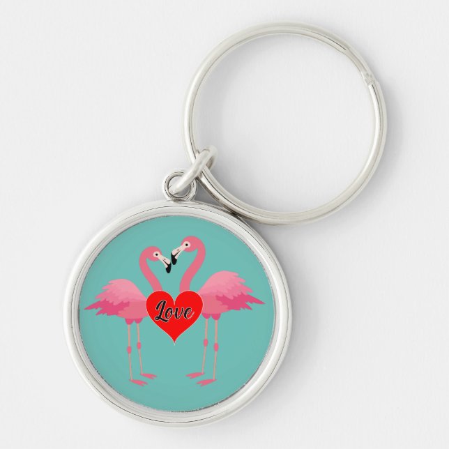 Llavero Diseño de amor Flamingo Rosa - Keychain redondo pr (Frente)