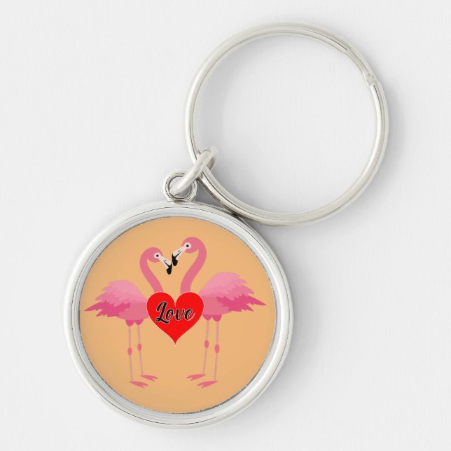 Llavero Diseño de amor Flamingo Rosa - Keychain redondo pr (Frente)