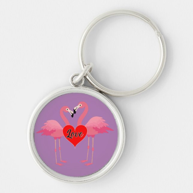 Llavero Diseño de amor Flamingo Rosa - Keychain redondo pr (Frente)