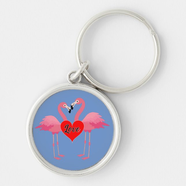 Llavero Diseño de amor Flamingo Rosa - Keychain redondo pr (Frente)