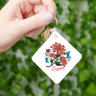 Llavero Diseño de Amor Mariposa Floral Bloom Dibujado a