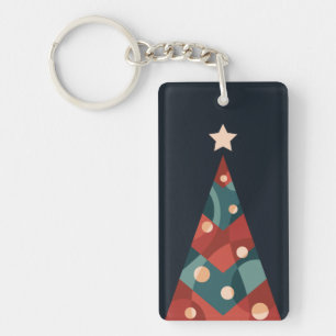 Llavero Diseño de árbol de navidad, retro abstracto azul r