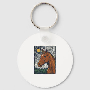 Llavero Diseño de arte de caballo grabado vintage noche es