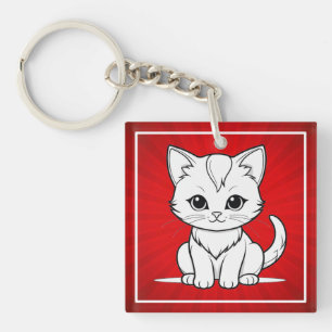 Llavero Diseño de arte de línea de gatito gato estilizado-