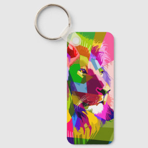 Llavero Diseño de arte pop prismático colorido de león