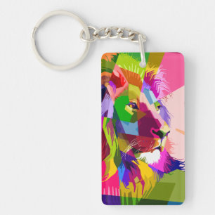 Llavero Diseño de arte pop prismático colorido de león