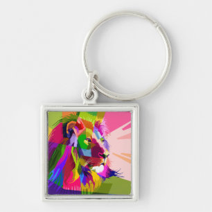 Llavero Diseño de arte pop prismático colorido de león