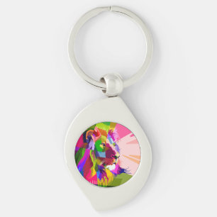 Llavero Diseño de arte pop prismático colorido de león