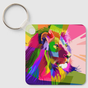 Llavero Diseño de arte pop prismático colorido de león