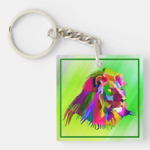 Llavero Diseño de arte pop prismático de cabeza de león-62