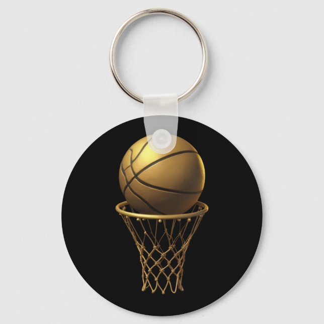 Llavero Diseño de Baloncesto Dorado y Hoop (Anverso)