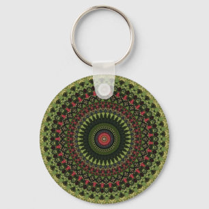 Llavero Diseño de bandana de mandala verde brillante negro