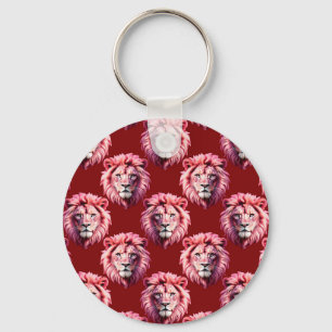 Llavero Diseño de cabeza de león rosa granate
