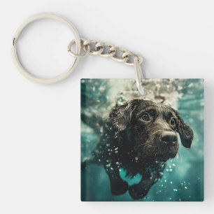 Llavero Diseño de cachorro labrador nadando bajo el agua