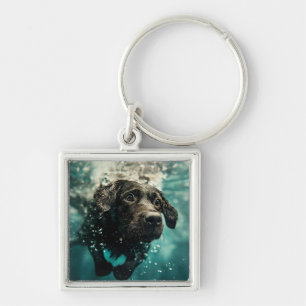 Llavero Diseño de cachorro labrador nadando bajo el agua