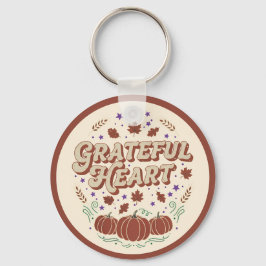 Llavero Diseño de calabaza de otoño con corazón agradecido