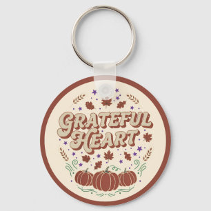 Llavero Diseño de calabaza de otoño con corazón agradecido