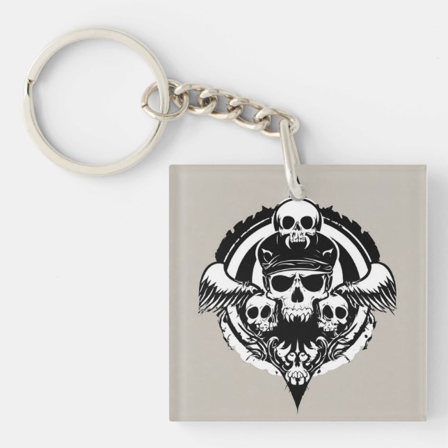 Llavero Diseño de calaveras con alas y símbolos (Frente)
