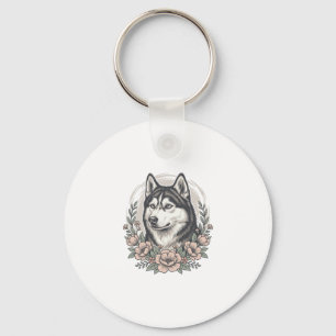 Llavero Diseño de camisa de retrato floral Husky Vintage_1