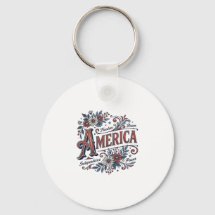 Llavero Diseño de camisa floral patriótica Vintage Merica_