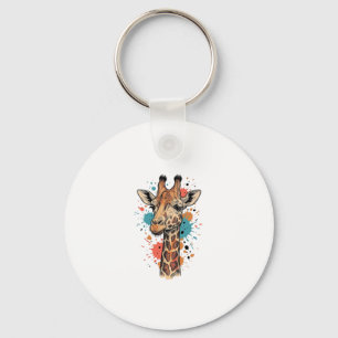 Llavero Diseño de camiseta blanca con arte de jirafa graba