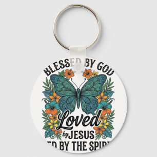 Llavero Diseño de camiseta cristiana de mariposa bendita (