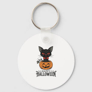 Llavero Diseño de camiseta de calabaza de gato negro de Ha