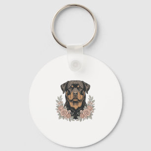 Llavero Diseño de camiseta de retrato floral de Rottweiler