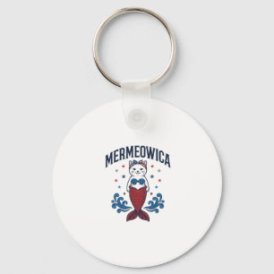 Llavero Diseño de camiseta de sirena de gato patriota Merm