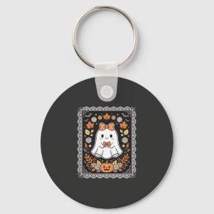 Llavero Diseño de camiseta floral de calabaza fantasma de