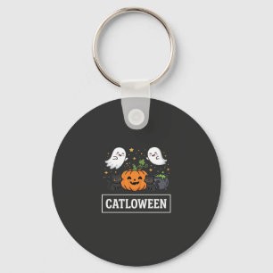 Llavero Diseño de Catloween Gato Fantasma Lindo Halloween_