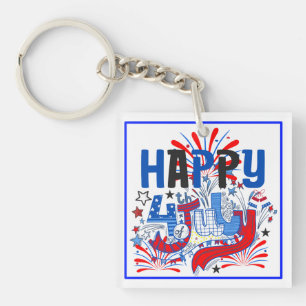 Llavero Diseño de Celebración Patriótica del 4 de Julio Fe