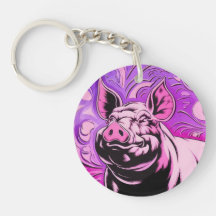 Diseño de cerdo rosado Keychain acrílico redondo H