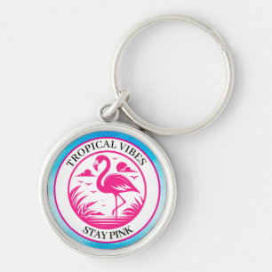 Llavero Diseño de círculo de verano de flamenco rosa-68730