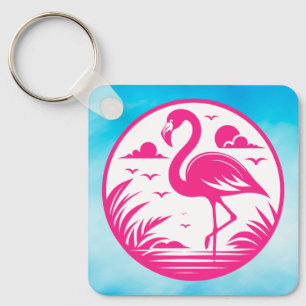 Llavero Diseño de círculo de verano de flamenco rosa-68730