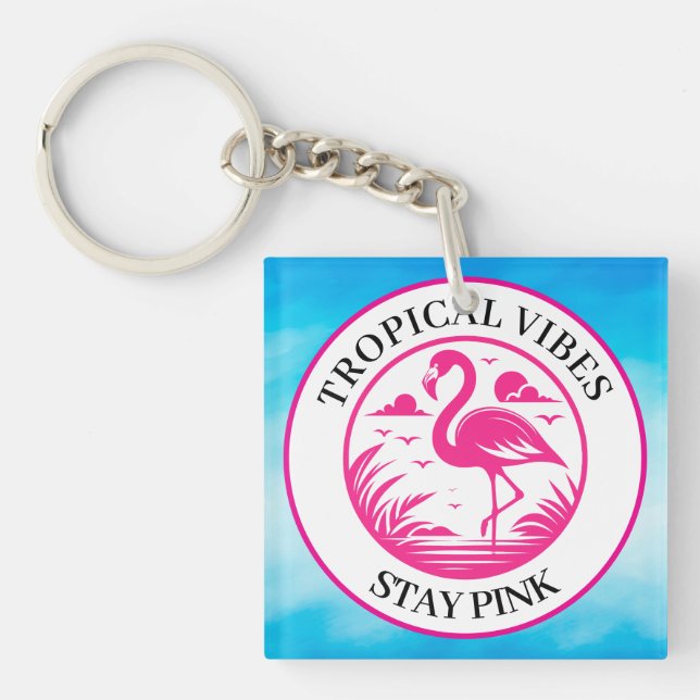 Llavero Diseño de círculo de verano de flamenco rosa-68730 (Frente)