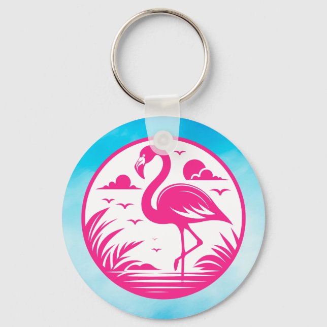 Llavero Diseño de círculo de verano de flamenco rosa-68730 (Anverso)