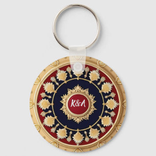 Llavero Diseño de Círculo Floral Dorado Ornamentado