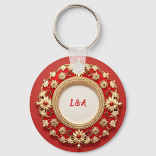 Llavero Diseño de Círculo Floral Dorado Ornamentado
