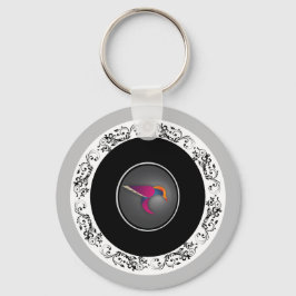 Llavero Diseño de círculo ornamental de colibrí púrpura