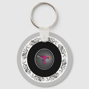 Llavero Diseño de círculo ornamental de colibrí púrpura