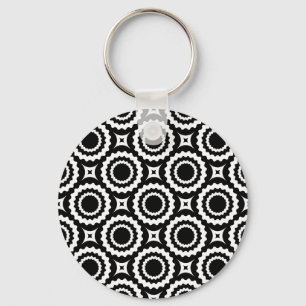 Llavero Diseño de círculos zigzag blancos y negros lindos