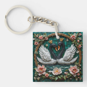 Llavero Diseño de Cisnes Coronados para Regalo de Naturale