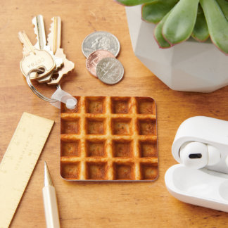 Llavero Diseño de comida de waffle cuadrado tostado realis
