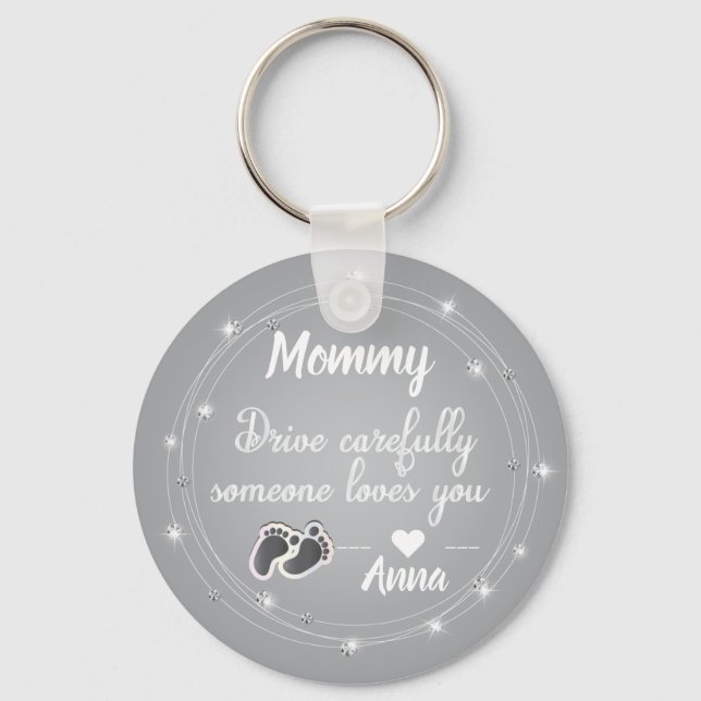 Llavero Diseño de comillas de diamantes de plata cuidadosa (Anverso)