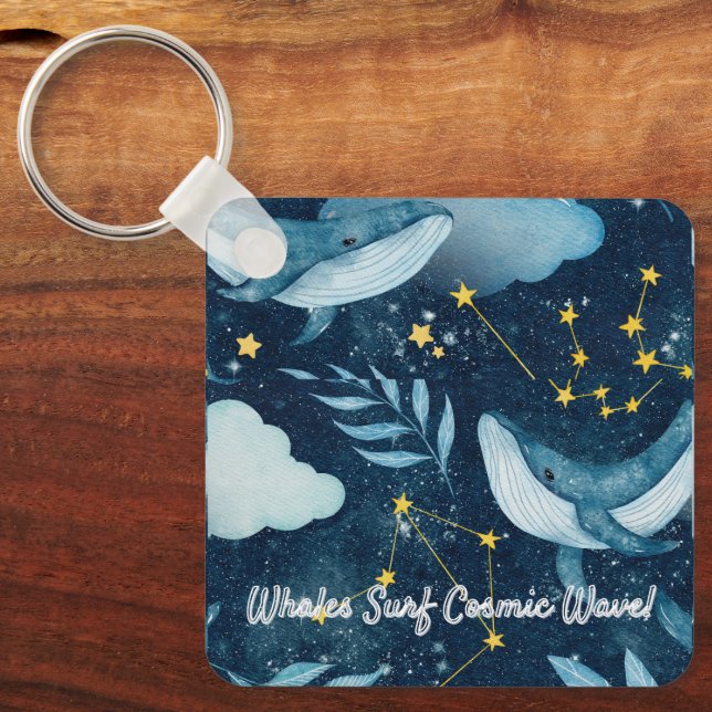 Llavero Diseño de constelación azul de las olas cósmicas d (Anverso)