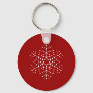 Llavero Diseño de copos de nieve en rojo oscuro y blanco.