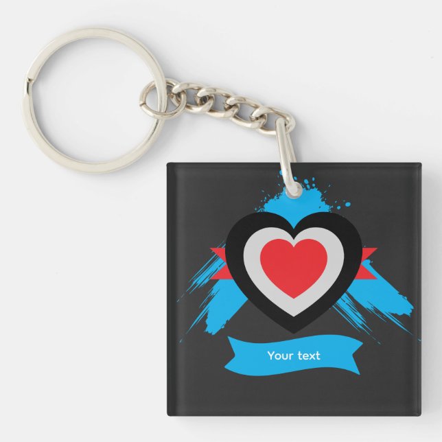 Llavero Diseño de corazón con texto personalizable editabl (Frente)